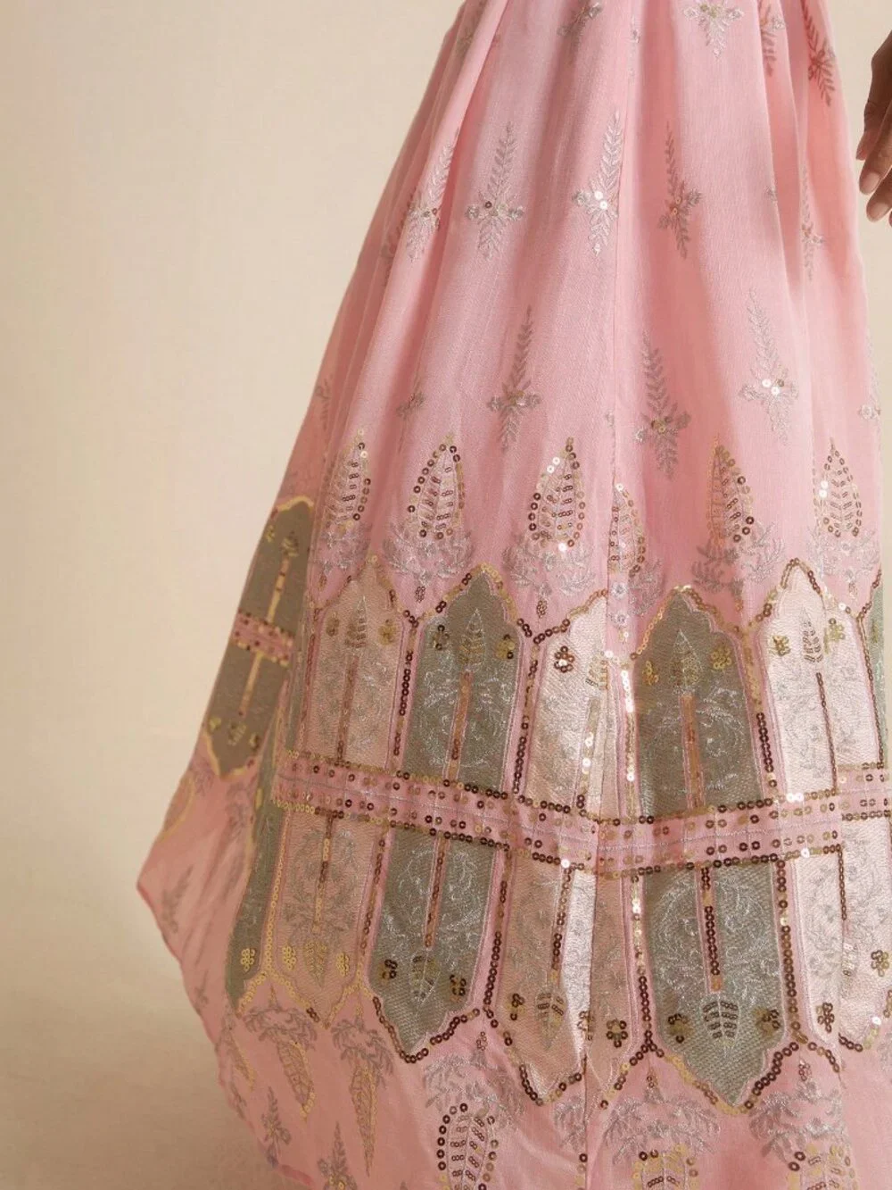Pink Elegant Women's Chiffon Maxi Skirt With Bead And Thread Embroidery - Picture 5 of 6
